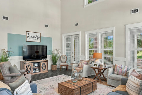TV wall and seating area in the living room