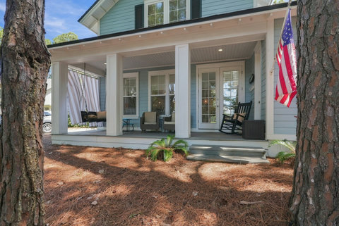 Covered side porch with French doors