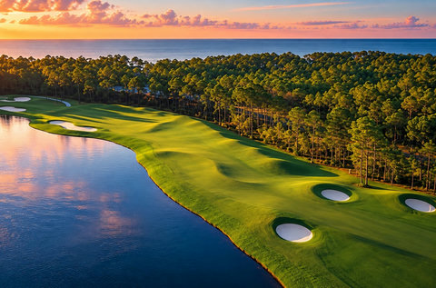 Golf course at sunset