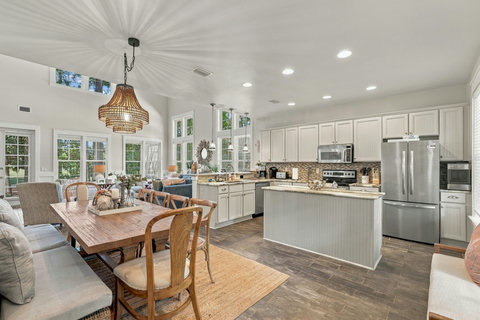 Open kitchen and dining area