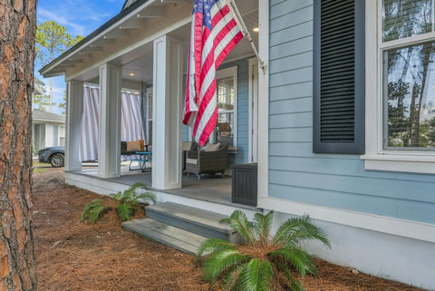 Porch steps and outdoor seating