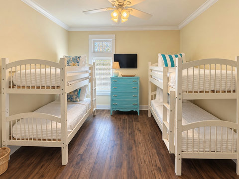 Bunk room sleeps four, with TV