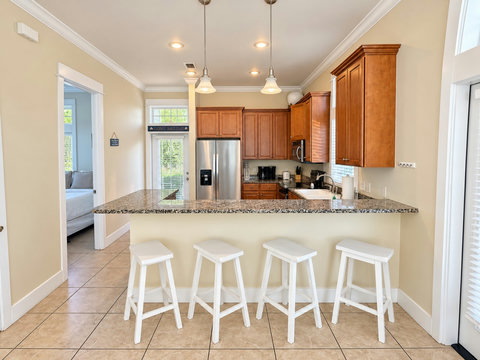 Breakfast bar with four stools
