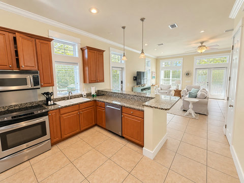 Kitchen with stainless appliances and granite counters