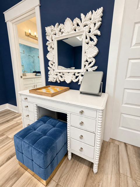 Primary suite vanity with makeup mirror