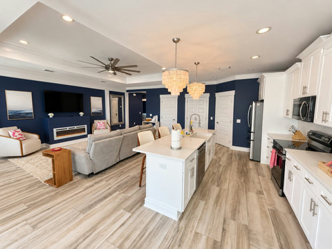 Fully equipped kitchen with stainless appliances and large island