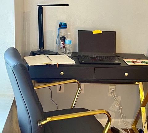 Work area available with basic office supplies 