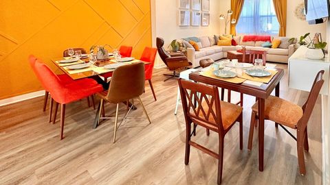 While our space fits 6 most comfortably, we allow 10 with the understanding that creative sleeping arrangements may be necessary.  In the case of larger groups, a folding table and chairs are available. 