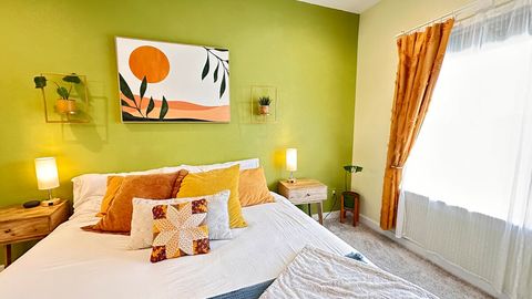 Each bedroom features a full bathroom with dimmable lights, a TV with convenient “guest mode,” a closet and a window with room darkening blinds, sheers, and curtains.  Charger ports at the head of the bed, and 100% cotton sheets.  
