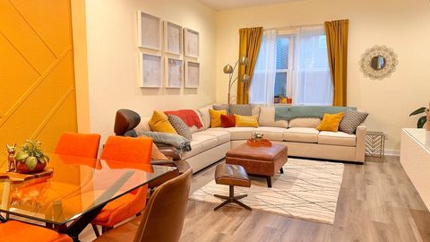 The second floor is the main floor containing the living, dining, full kitchen and half bath all in one spacious, open floor plan!  *Please note the glass table is not suitable for clip-on child seats and the corners do not have protectors.*  