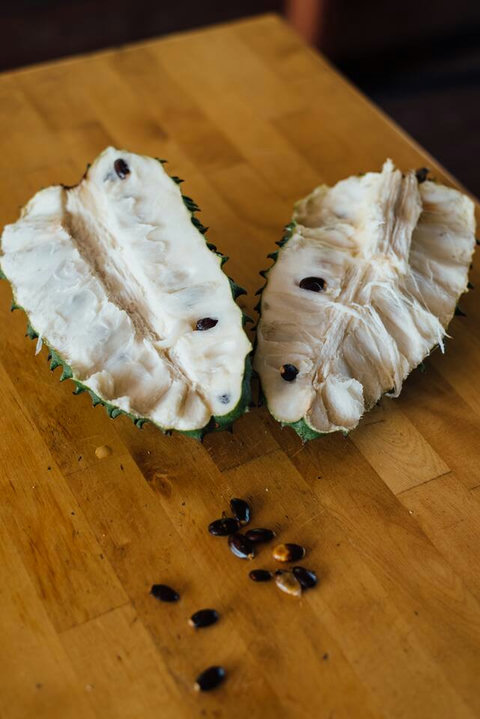 The inside of a soursop (guanabana)