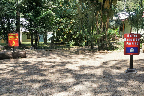Belize Bungalow parking space on the right.