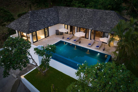 Aerial view of villa and pool (NOTE: Construction underway on adjacent field - not current, new pictures coming soon)