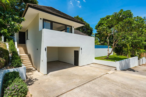 Modern villa entrance with clean architectural lines