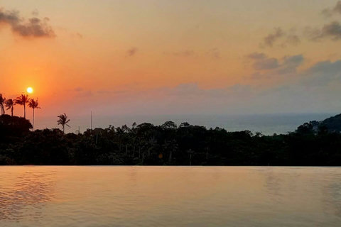 Spectacular sunset reflections on the infinity pool - one of two crystal clear pools at the villa