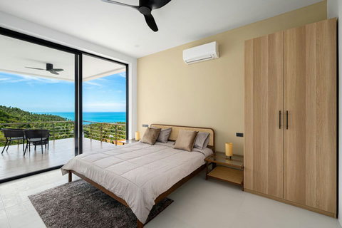 Sea view master bedroom Koh Samui - luxury hillside villa with panoramic ocean vistas and modern design