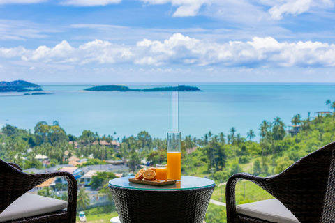 Terrace refreshments with stunning sea and island views at Villa Yoco Koh Samui