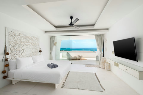 Spacious master bedroom with pool and sea views at Villa Ocean Serenity, Koh Samui Thailand
