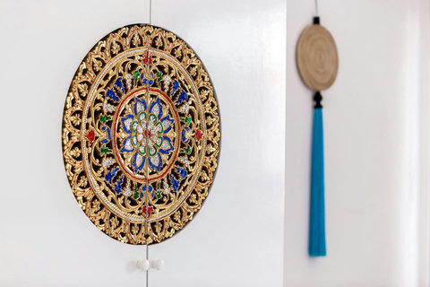 Traditional Thai decorative artwork and ornaments villa interior Koh Samui