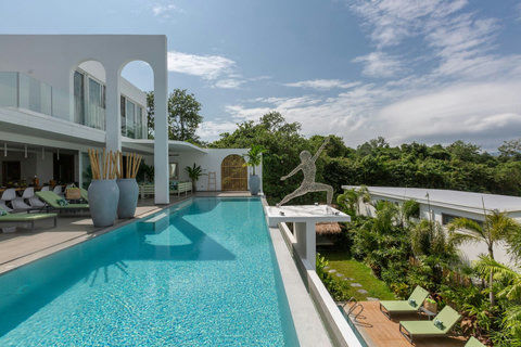 Private pool with ocean panorama and tropical garden at C Villa 8BR luxury rental, Koh Samui