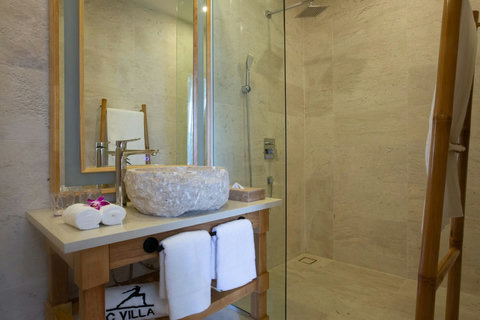Stylish bathroom vanity with modern finishes at C Villa luxury vacation home, Koh Samui