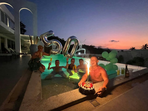 Poolside celebration and event setup at C Villa luxury 8BR Plai Laem retreat, Koh Samui