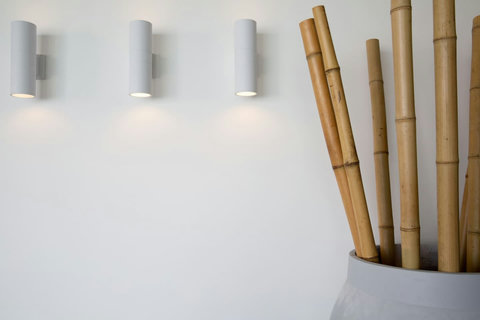 Modern bathroom with designer lighting at C Villa 8-bedroom art villa, Plai Laem Koh Samui