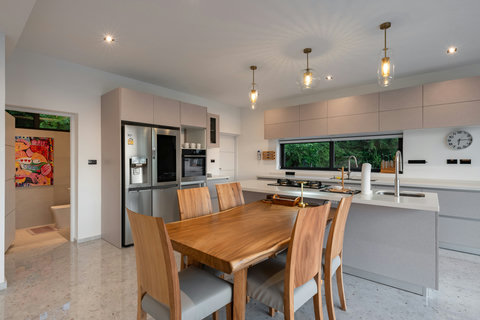 Contemporary 2-story villa exterior with pool at Villa Maya - 3BR Chaweng Noi Koh Samui rental