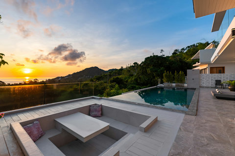 Sun deck and pool from above at Villa Maya - 3BR sea view Chaweng Noi villa with easy access Samui