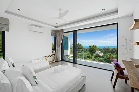 Outdoor covered lounge with tropical sea views at Villa Maya - 3BR Chaweng Noi Koh Samui
