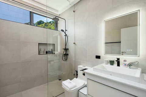 Modern white villa exterior with balcony at Villa Maya - 3BR sea view Chaweng Noi Koh Samui