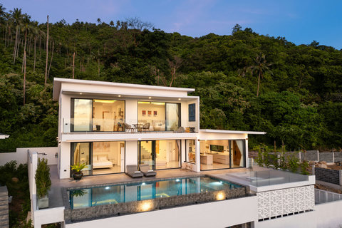 Aerial view of Villa Maya - modern 3BR sea view villa with pool in Chaweng Noi Koh Samui