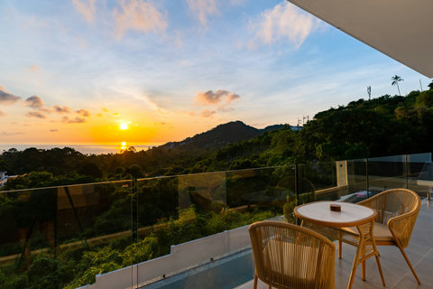 Sunset terrace with Samui ocean views at Villa Maya - 3BR sea view villa in Chaweng Noi