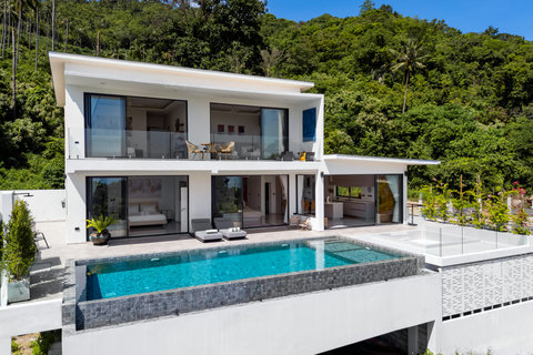 Aerial pool view at Villa Maya - modern 3BR sea view villa in Chaweng Noi Koh Samui Thailand