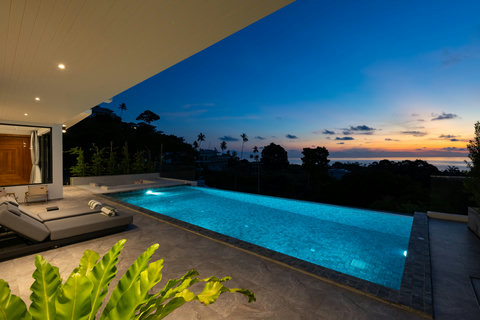 Aerial sunset view of Koh Samui coastline near Villa Maya - 3BR Chaweng Noi sea view villa