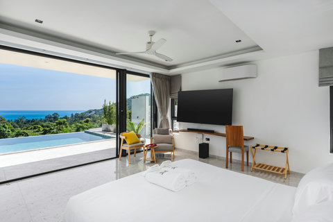 Bright bedroom with balcony and ocean views at Villa Maya - 3BR Chaweng Noi villa Koh Samui