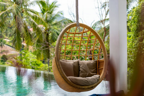 Relaxing Egg Chair by the Pool - Villa Bond Luxury Outdoor Lounge Area in Koh Samui Thailand