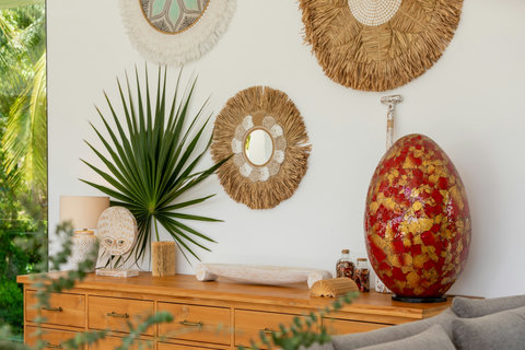 Tropical Bohemian Wall Decor at Villa Bond - Stylish Interior Design Details in Luxury Koh Samui Vacation Home