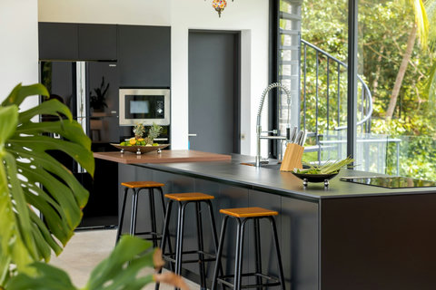 Modern Fully-Equipped Kitchen at Villa Bond - Luxury Koh Samui Villa with High-End Appliances and Breakfast Bar