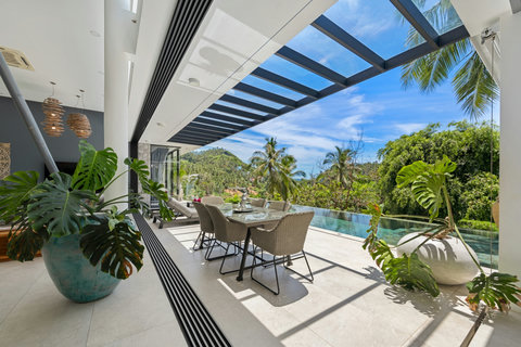 Shaded Terrace Dining Area with Pool Views - Villa Bond Luxury Koh Samui Villa Outdoor Living Space Thailand