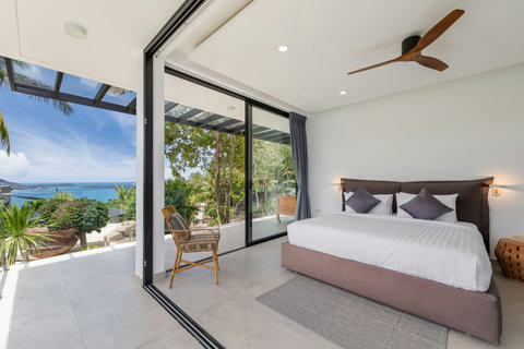Spacious Bedroom with Ocean Views at Villa Bond - Luxury Koh Samui Accommodation with King Bed and Tropical Terrace Access