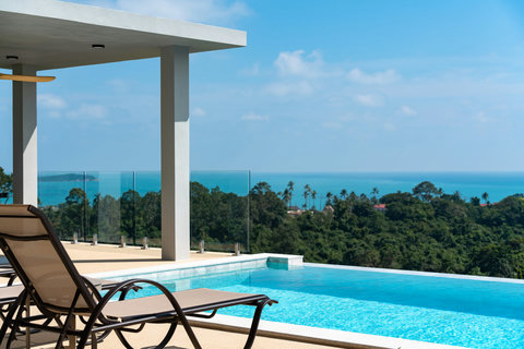 Covered outdoor lounge with sea views at Villa Gala, Chaweng Noi Thailand