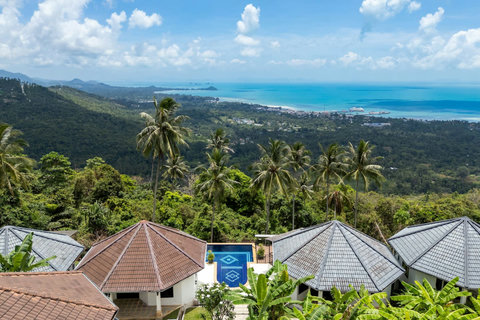 Aerial view of Sunview villa and Paradise Village estate overlooking the Gulf of Thailand Koh Samui