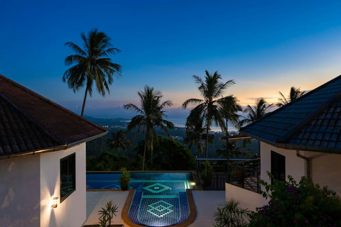 Oceanfront pool with panoramic sea views and tropical gardens at Koh Samui seaview bungalow