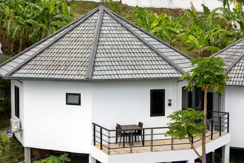 Bungalow interior with modern amenities and warm wooden accents in Koh Samui vacation rental