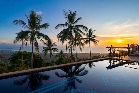 Lush tropical garden pool area at Sunhouse - serene Koh Samui hillside villa in Paradise Village