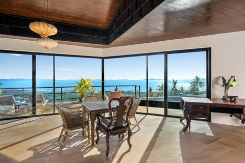 Golden sunset from the private balcony at Sunhouse - best sunset views on Koh Samui at Paradise Village