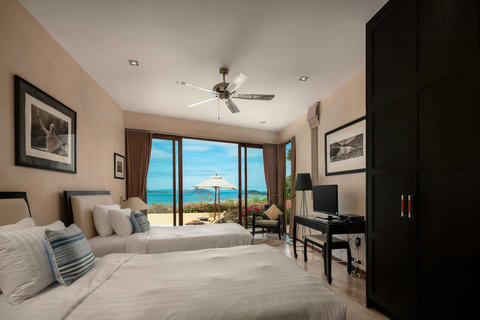 Luxury bedroom suite with ocean view terrace and elegant contemporary design - Villa Soluna 5-bedroom hillside retreat southern Koh Samui