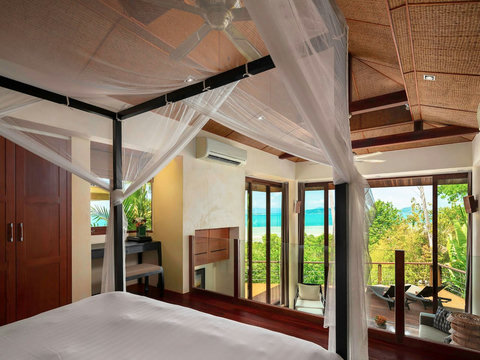 Spacious bedroom with canopy bed and ocean view terrace access - Villa Soluna 5-bedroom luxury hillside retreat southern Koh Samui