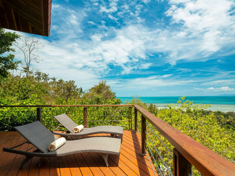 Private terrace lounger with tropical jungle and ocean panorama - Villa Soluna 5-bedroom luxury hillside retreat southern Koh Samui